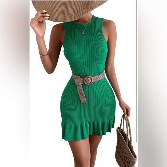 Sleeveless Sweater Dress Crochet Ribbed Knit Ruffle Hem Bodycon
8033 - Picture 2 of 7